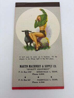 1949 Earl Moran Pin-Up Advertising Calendar Martin Machinery Knoxville Tennessee